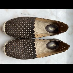 MICHAEL KORS brown logo laser cut espadrilles flats